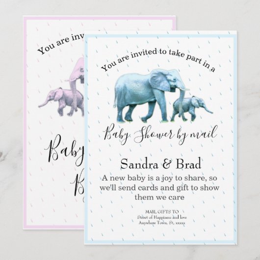 Schattige Blauw Baby Boy Elephants Baby shower Kaart (Voorkant / Achterkant)