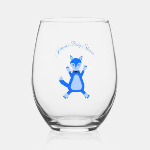Schattige Blauw Baby Boy Fox Baby shower Aangepast Wijnglas Zonder Voet