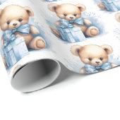 Schattige blauw baby boy teddybeer cadeaupapier (Rol Hoek)