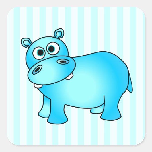 Schattige Blauw Baby Hippo Gestreepte Stickers (Voorkant)