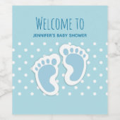 Schattige Blauw Baby Jongen's Feet Illustratie Bab Wijn Etiket (Enkel label)