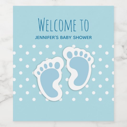 Schattige Blauw Baby Jongen's Feet Illustratie Bab Wijn Etiket (Enkel label)