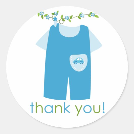 Schattige blauw Baby outfit dank u Sticker (Voorkant)