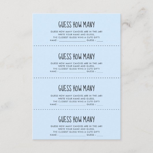 Schattige blauw Baby shower Raad hoeveel spelkaart Informatiekaartje (Voorkant)