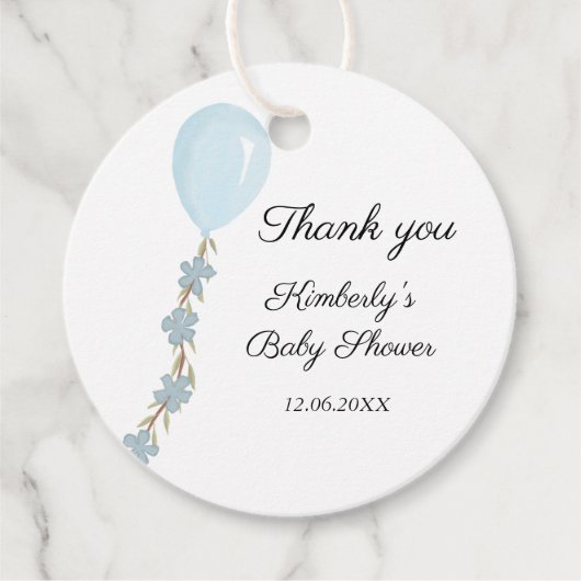 Schattige blauw ballon Baby shower Bedankjes Labels (Voorkant)