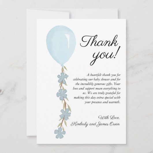 Schattige blauw ballon Baby shower Bedankkaart (Voorkant)