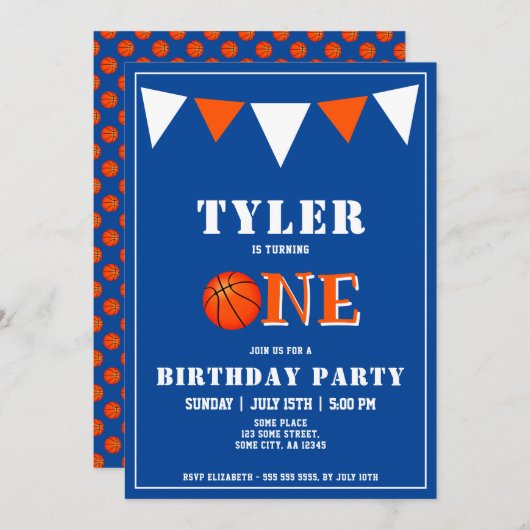 Schattige Blauw Basketbal 1e Verjaardag Kaart (Voorkant / Achterkant)