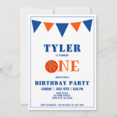 Schattige Blauw Basketbal 1e Verjaardagsfeest Kaart (Voorkant)