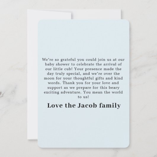 Schattige Blauw Beer Dank u Baby Aankondiging (Achterkant)