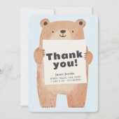 Schattige Blauw Beer Dank u Baby Aankondiging (Voorkant)