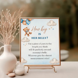 Schattige blauw Beer hoe groot is haar buikdouches Poster