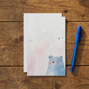 Schattige Blauw Beer zacht pastel achtergrond Briefpapier