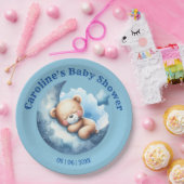 Schattige Blauw Beren Halve Maan Baby shower Papieren Bordje (Feest)