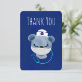 Schattige Blauw Beren Verpleegster met een bescher Bedankkaart (Staand voorkant)