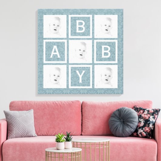 Schattige Blauw Bloemen Foto Grid Baby Jongen of M Canvas Afdruk (Insitu (Woonkamer))