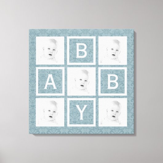 Schattige Blauw Bloemen Foto Grid Baby Jongen of M Canvas Afdruk (Voorkant)