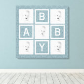 Schattige Blauw Bloemen Foto Grid Baby Jongen of M Canvas Afdruk (Insitu (Houten vloer))
