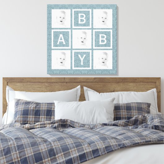 Schattige Blauw Bloemen Foto Grid Baby Jongen of M Canvas Afdruk (Insitu (Slaapkamer))