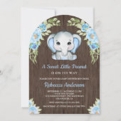 Schattige Blauw Bloemen Olifant Boog Hout Baby sho Kaart (Voorkant)