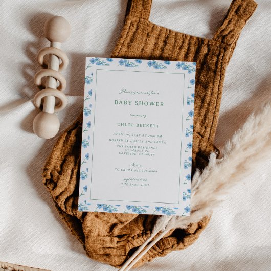 Schattige Blauw Bloemen Patroon Baby shower Uitnod Kaart