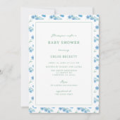 Schattige Blauw Bloemen Patroon Baby shower Uitnod Kaart (Voorkant)