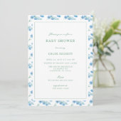 Schattige Blauw Bloemen Patroon Baby shower Uitnod Kaart (Staand voorkant)