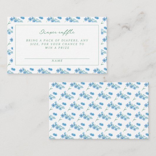 Schattige Blauw Bloemenpatroon Baby shower Luier R Informatiekaartje (Voorkant / Achterkant)