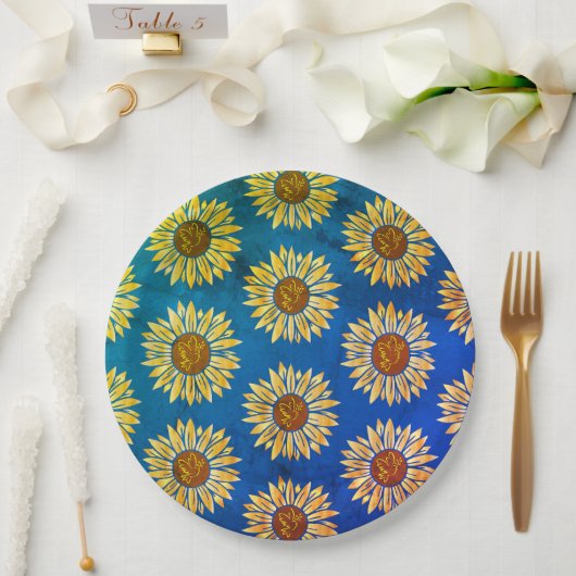 Schattige blauw bloempapier borden papieren bordje (Huwelijk)