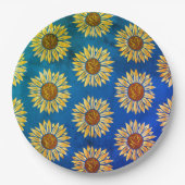 Schattige blauw bloempapier borden papieren bordje (Voorkant)