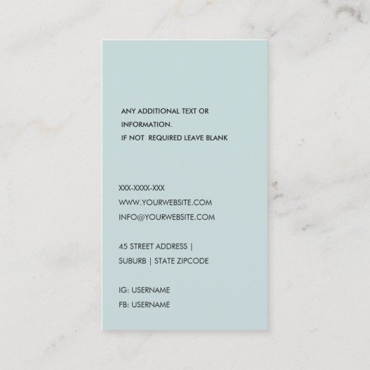 SCHATTIGE BLAUW BLUSH GARDEN HOME VERBLIJF BED & B VISITEKAARTJE (Achterkant)