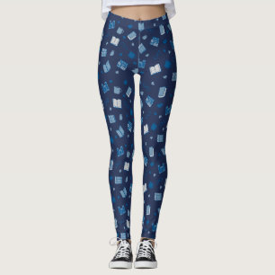 Schattige blauw boek en leespatroon leggings