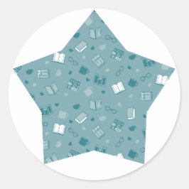 Schattige blauw boek en leespatroon op de ster ronde sticker