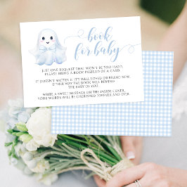 Schattige blauw boekenboek voor baby boy shower RSVP kaartje