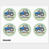 Schattige blauw Boerderijen trekker; Groen geruite Ronde Sticker (Vel)