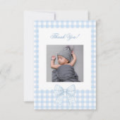 Schattige blauw boog baby shower foto dank u kaart (Voorkant)