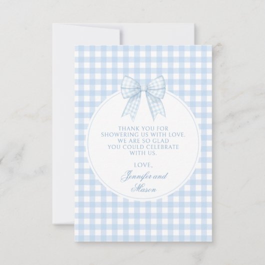 Schattige blauw boog baby shower foto dank u kaart (Achterkant)