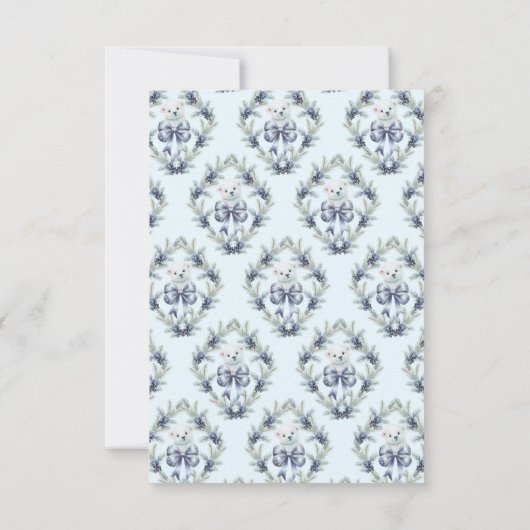 Schattige Blauw Boog Beer Cub Boy Winter Baby show Bedankkaart (Achterkant)