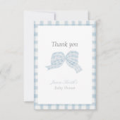 Schattige blauw boog lint baby shower bedankkaart (Voorkant)