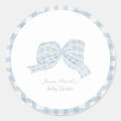 Schattige blauw boog lint baby shower ronde sticker (Voorkant)