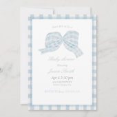 Schattige blauw boog lint baby shower uitnodiging (Voorkant)