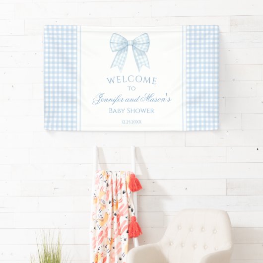 Schattige blauw boog lint baby shower welkom Banne Spandoek (Insitu)