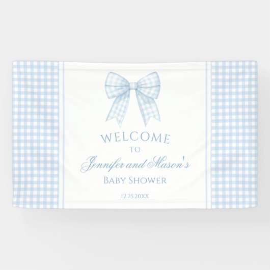 Schattige blauw boog lint baby shower welkom Banne Spandoek (Horizontaal)
