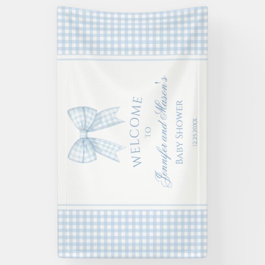 Schattige blauw boog lint baby shower welkom Banne Spandoek (Verticaal)