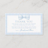 Schattige blauw boog stropdas gingham baby shower  informatiekaartje (Voorkant)