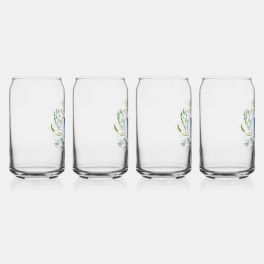 Schattige Blauw Botanisch Groen Monogram Blikvorm Glas (Rechts)