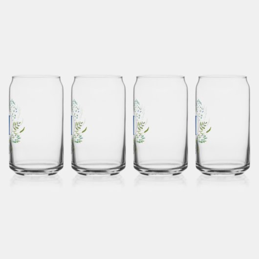 Schattige Blauw Botanisch Groen Monogram Blikvorm Glas (Links)