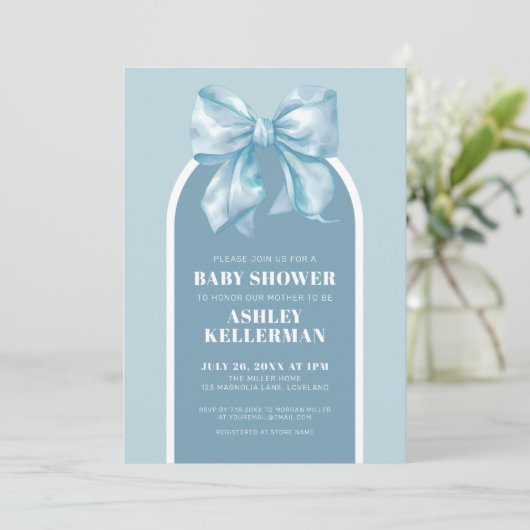 Schattige Blauw Bow Boy Baby shower Kaart (Staand voorkant)