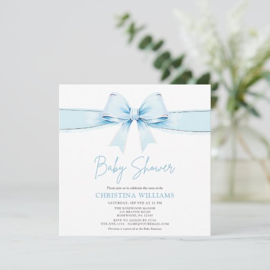 Schattige Blauw Bow Boy Baby shower Kaart (Staand voorkant)