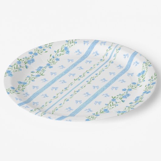 Schattige Blauw Bow Boy Baby shower Papieren Bordje (Gekanteld)