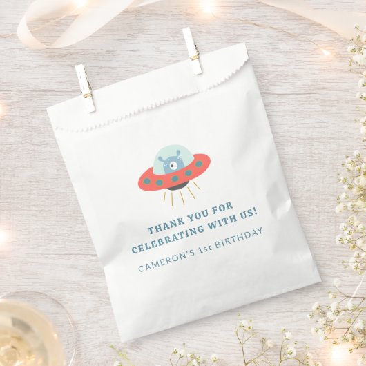 Schattige Blauw Buitenaards Ruimteschip 1e Verjaar Bedankzakje (Geknipt)